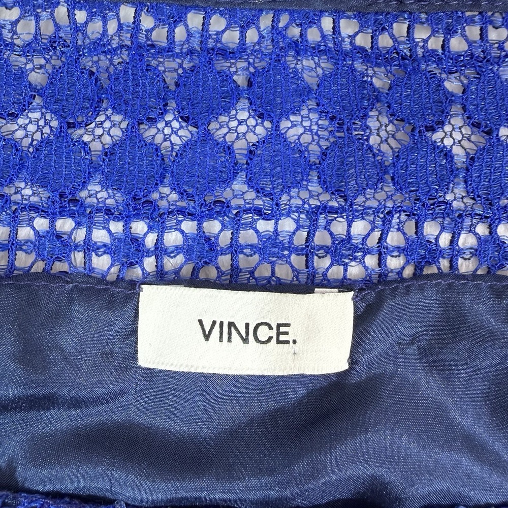 VINCE SLEEVELESS CROCHET LACE SILK LINED  MIDI DRESS SZ 4 BLUE Classy City - Picture 11 of 15